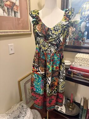 Chic Summer Multicolor Ruffle-Trim Dress